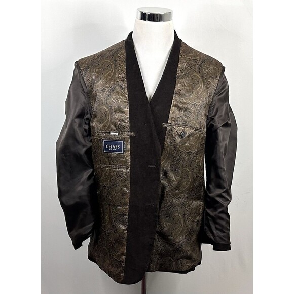 Chaps 44R Corduroy Sport Coat 100% Cotton Brown Two Button Paisley Lined Vented - Picture 7 of 8
